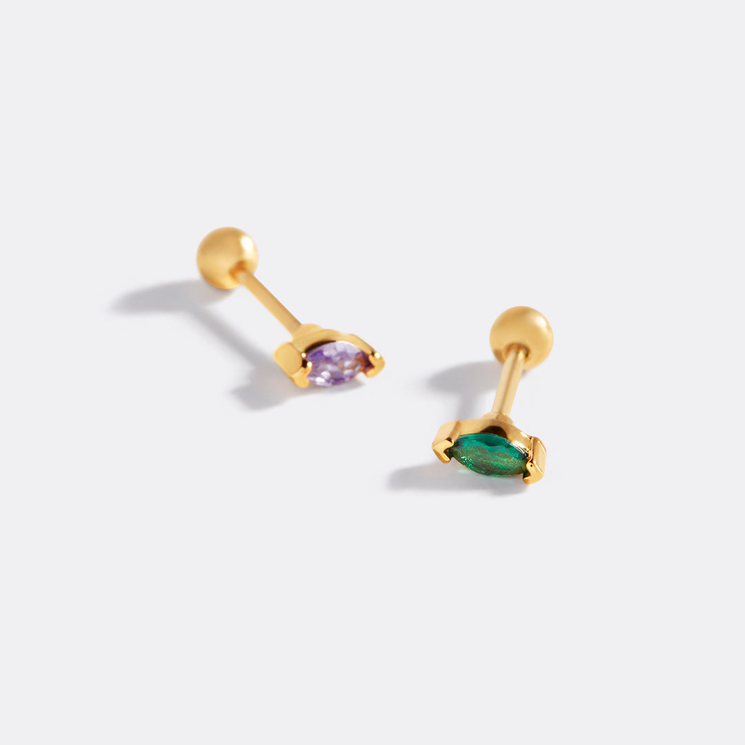 Archie's and Son Jewelry and Repairs Marquis Gemstone Sleeper Stud Earrings - 20g Threaded Ball