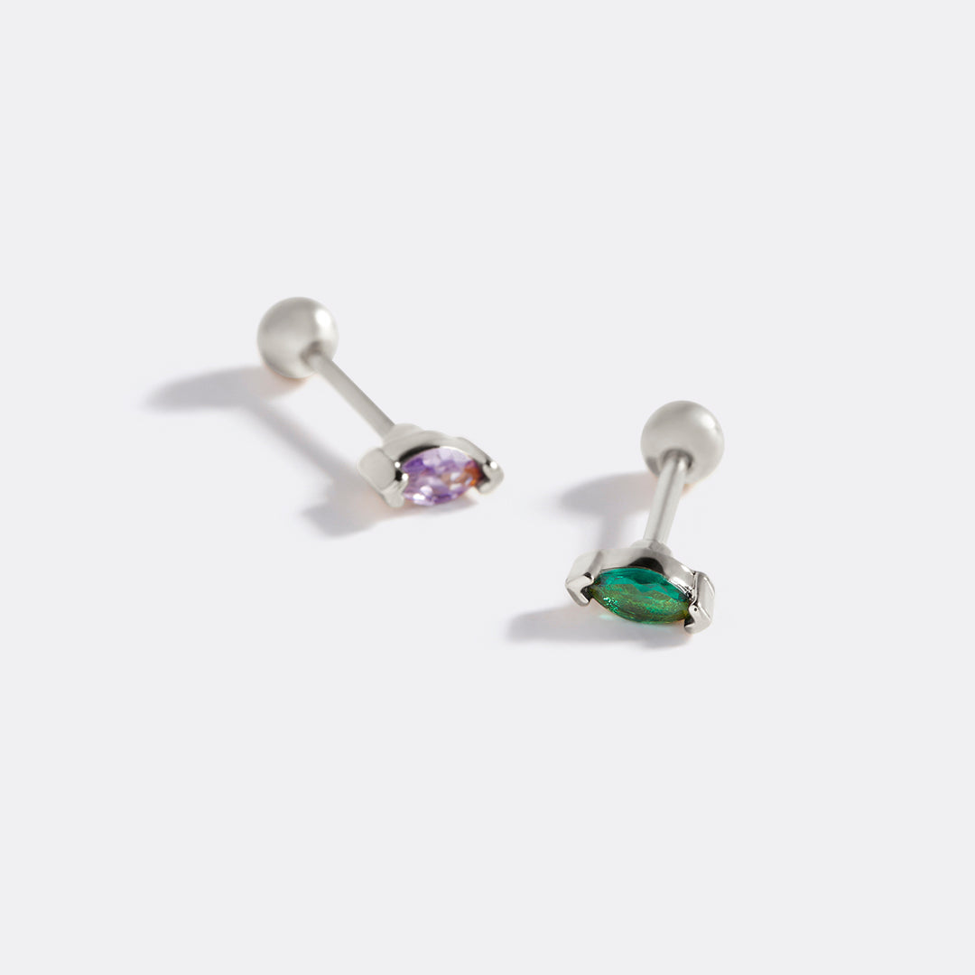 Archie's and Son Jewelry and Repairs Marquis Gemstone Sleeper Stud Earrings - 20g Threaded Ball