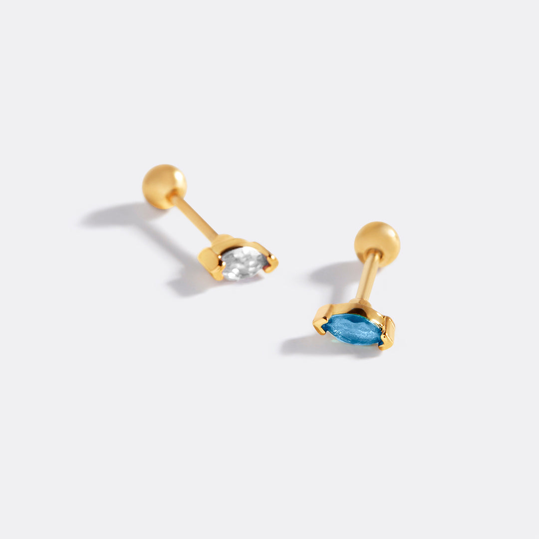 Archie's and Son Jewelry and Repairs Marquis Gemstone Sleeper Stud Earrings - 20g Threaded Ball