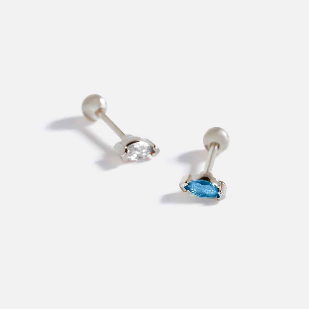 Archie's and Son Jewelry and Repairs Marquis Gemstone Sleeper Stud Earrings - 20g Threaded Ball