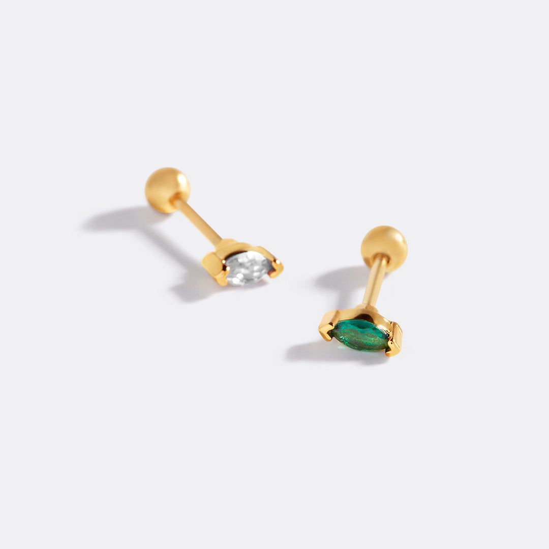 Archie's and Son Jewelry and Repairs Marquis Gemstone Sleeper Stud Earrings - 20g Threaded Ball
