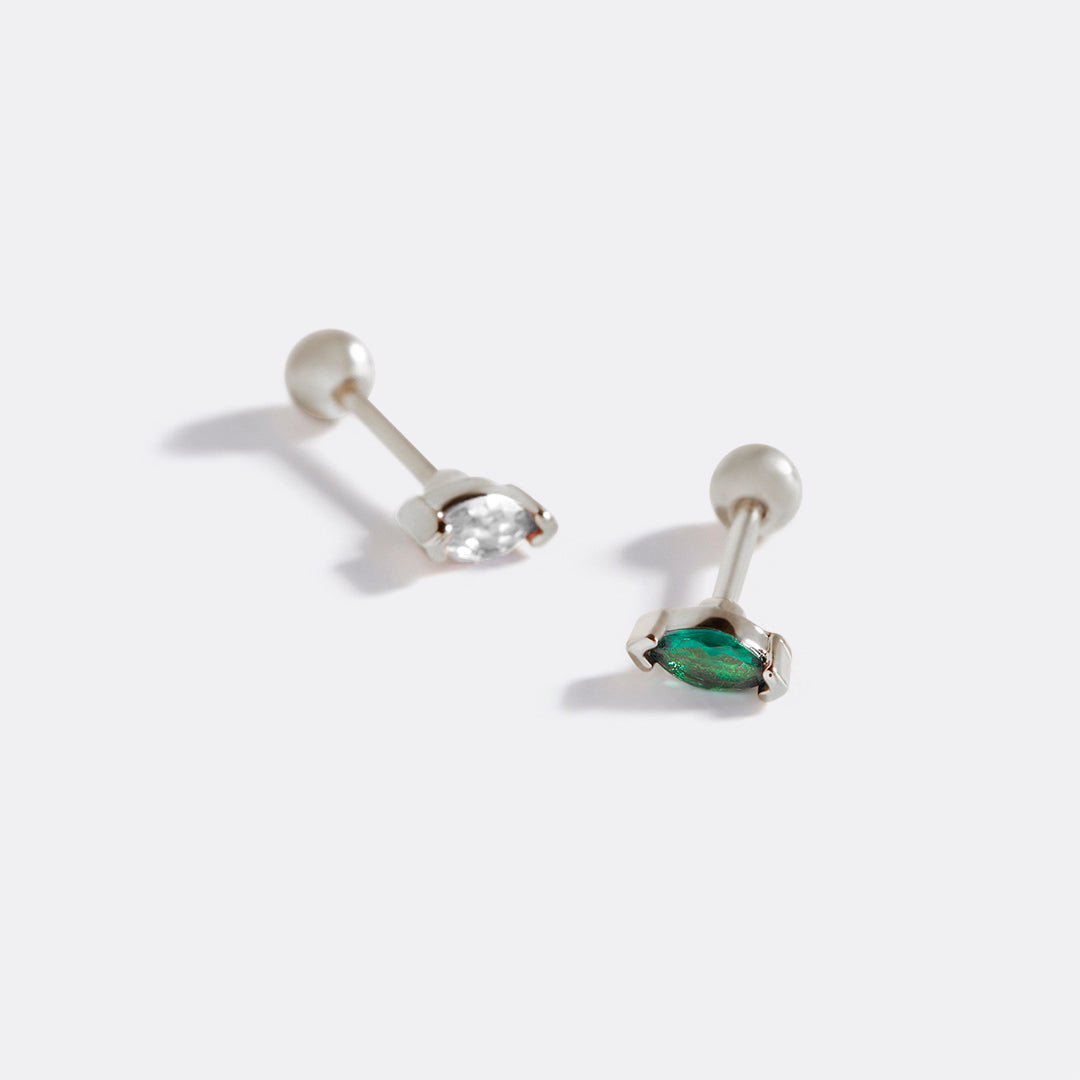 Archie's and Son Jewelry and Repairs Marquis Gemstone Sleeper Stud Earrings - 20g Threaded Ball