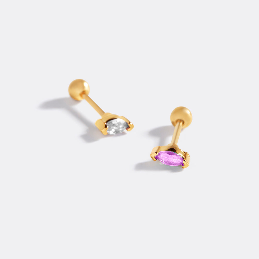 Archie's and Son Jewelry and Repairs Marquis Gemstone Sleeper Stud Earrings - 20g Threaded Ball