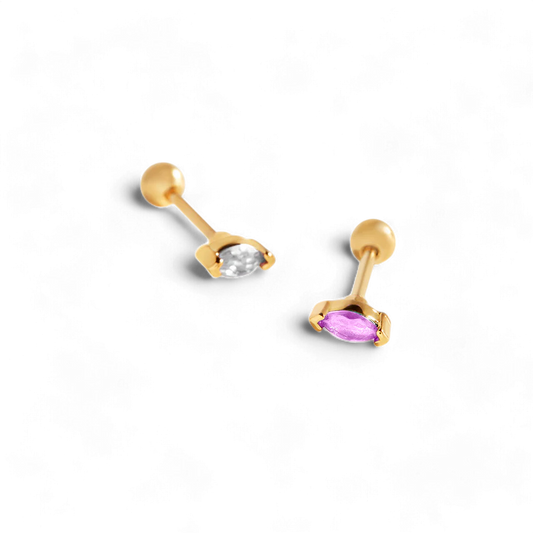 Archie's and Son Jewelry and Repairs marquis gemstone sleeper stud earrings pair with 20g threaded ball