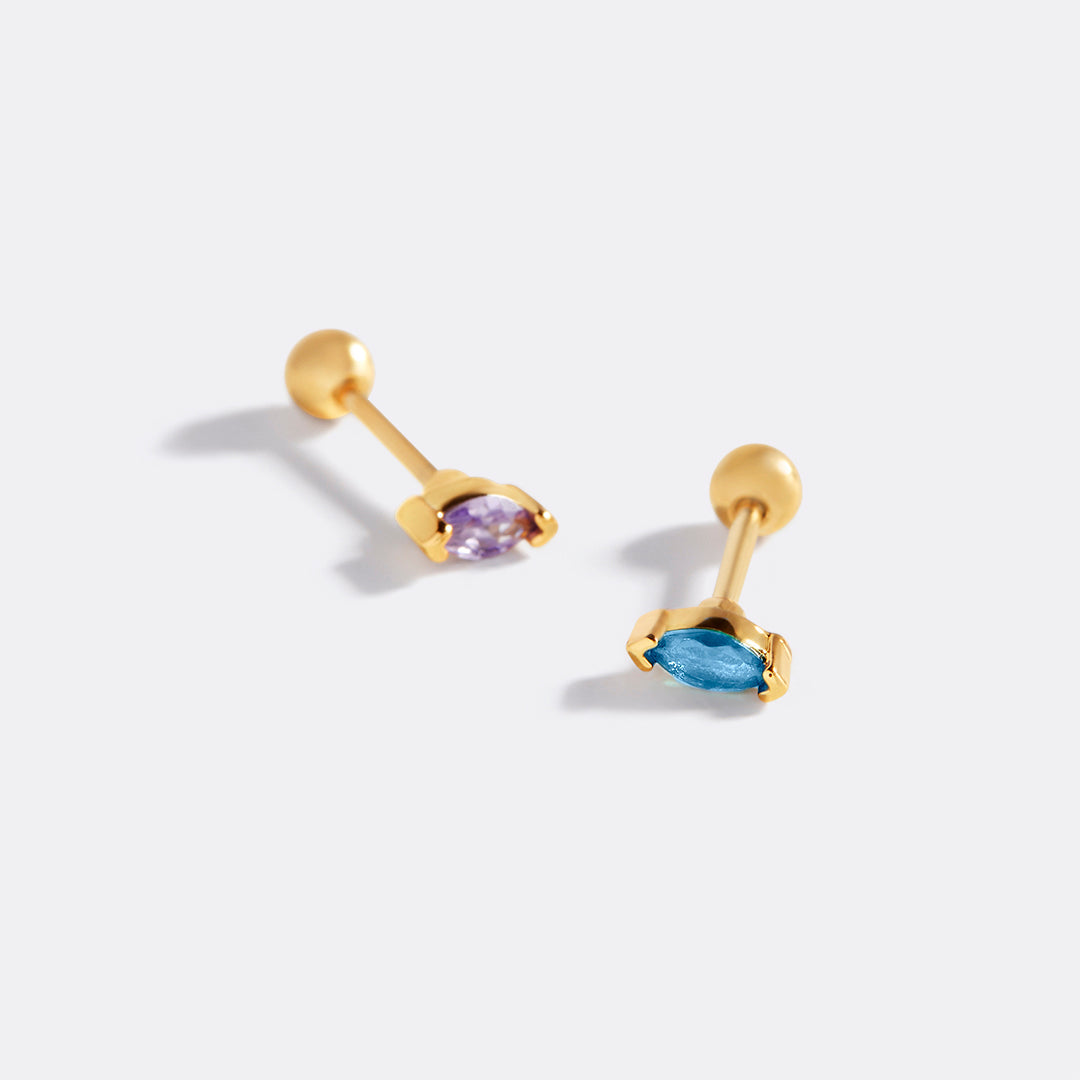 Archie's and Son Jewelry and Repairs Marquis Gemstone Sleeper Stud Earrings - 20g Threaded Ball