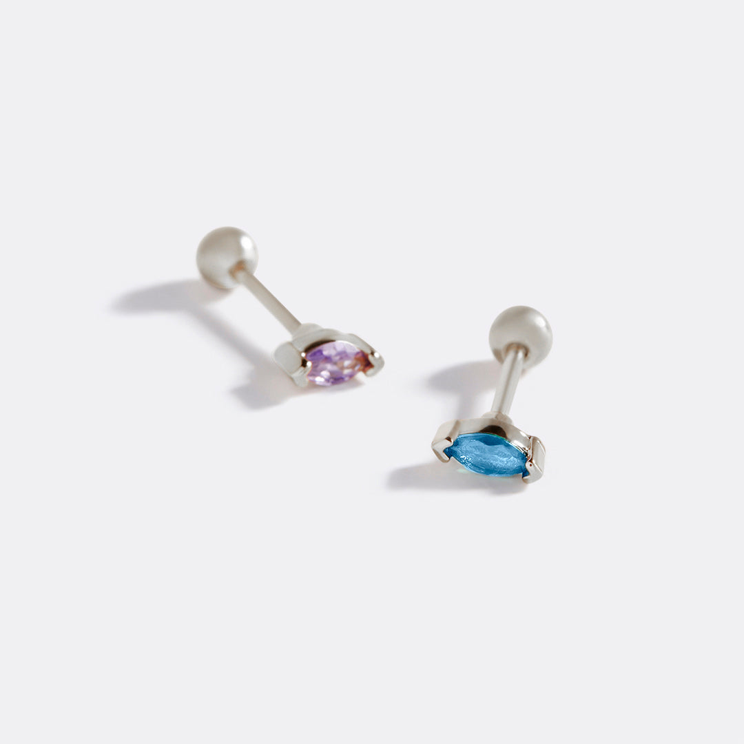 Archie's and Son Jewelry and Repairs Marquis Gemstone Sleeper Stud Earrings - 20g Threaded Ball