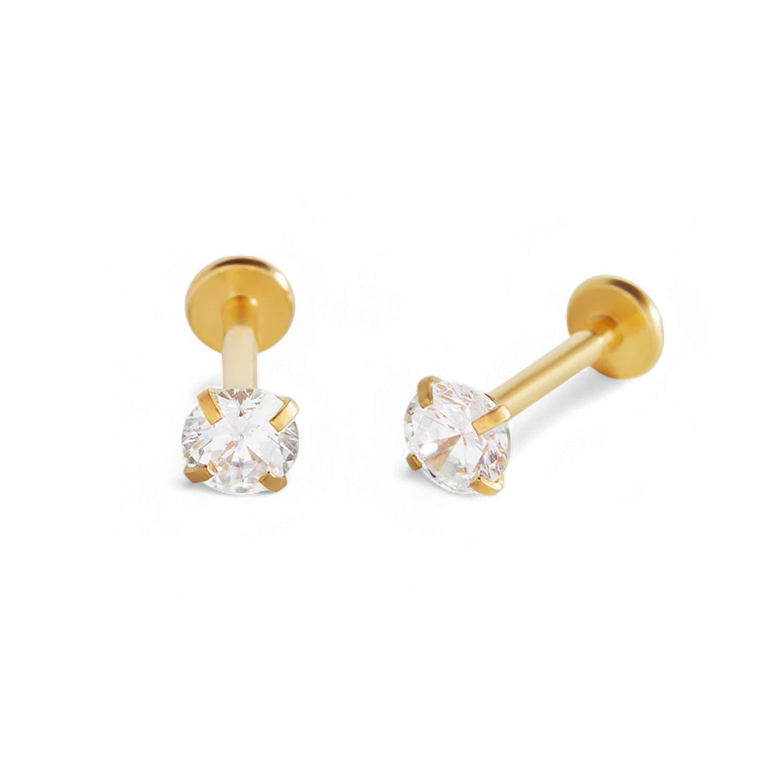 Crystal Sleeper Flatback Studs 18g by Archie's and Son Jewelry and Repairs - Cubic Zirconia Surgical Steel Earrings
