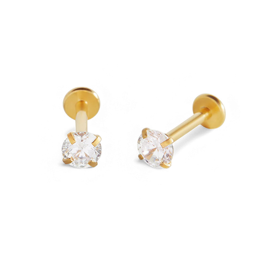 Crystal Sleeper Flatback Studs 18g by Archie's and Son Jewelry and Repairs - Cubic Zirconia Surgical Steel Earrings