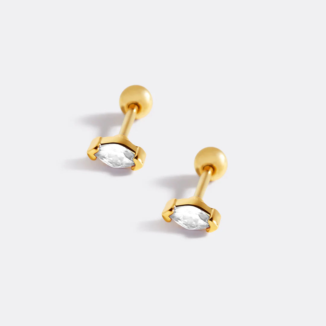 Archie's and Son Jewelry and Repairs Marquis Gemstone Sleeper Stud Earrings - 20g Threaded Ball