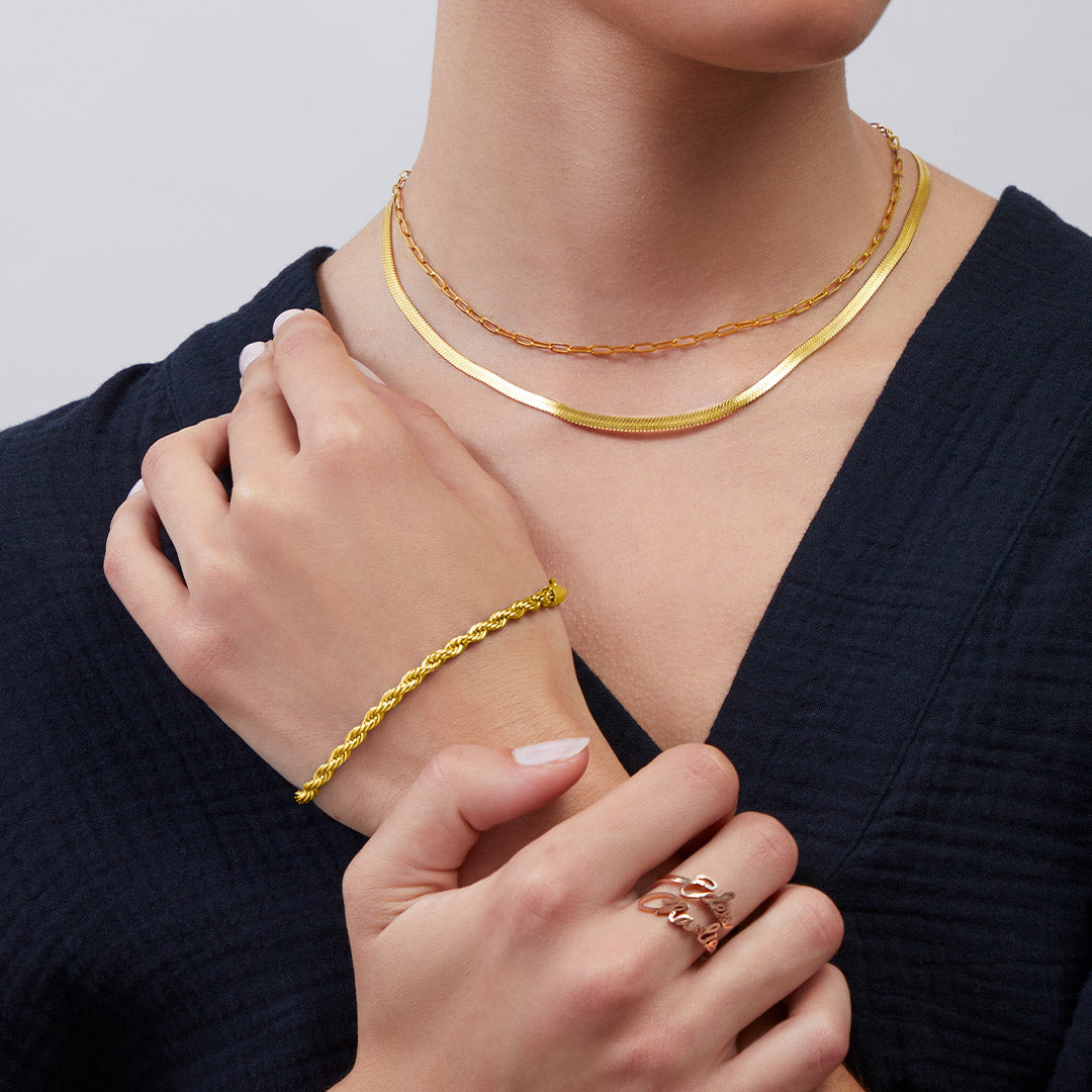 Archie's and Son Jewelry and Repairs Herringbone Gold Chain Necklace - 4mm, 16 Inch