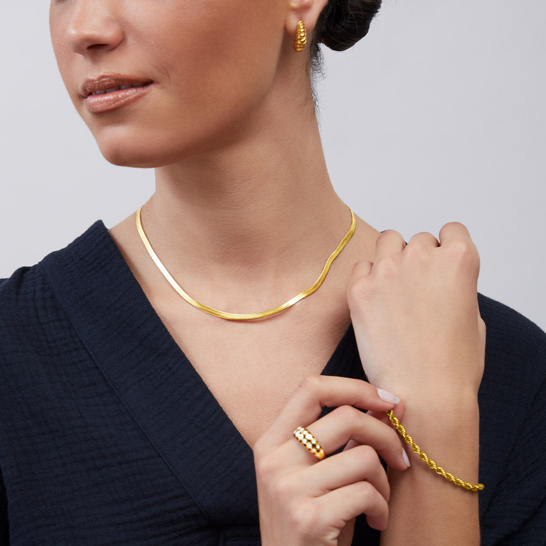 Archie's and Son Jewelry and Repairs Herringbone Gold Chain Necklace - 4mm, 16 Inch