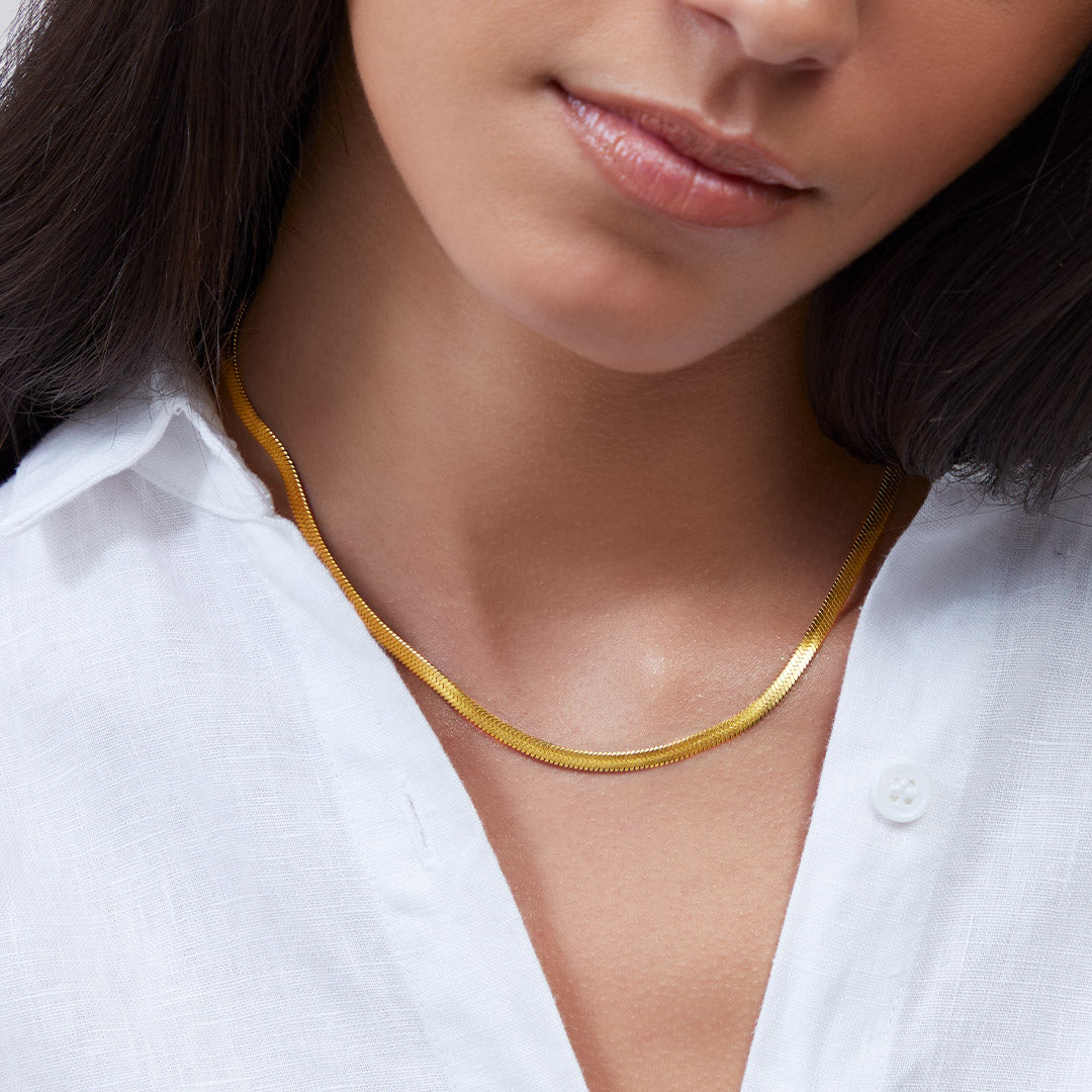 Archie's and Son Jewelry and Repairs Herringbone Gold Chain Necklace - 4mm, 16 Inch