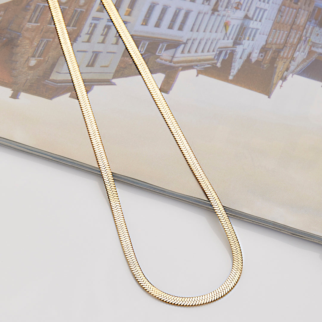 Archie's and Son Jewelry and Repairs Herringbone Gold Chain Necklace - 4mm, 16 Inch