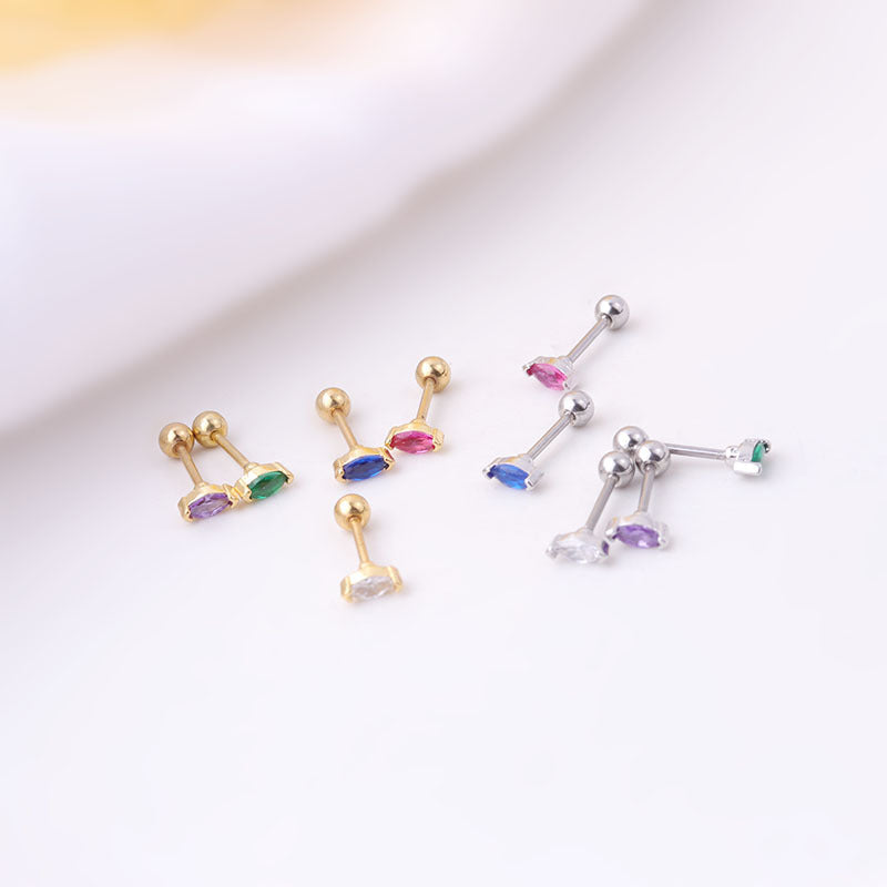 Archie's and Son Jewelry and Repairs Marquis Gemstone Sleeper Stud Earrings - 20g Threaded Ball
