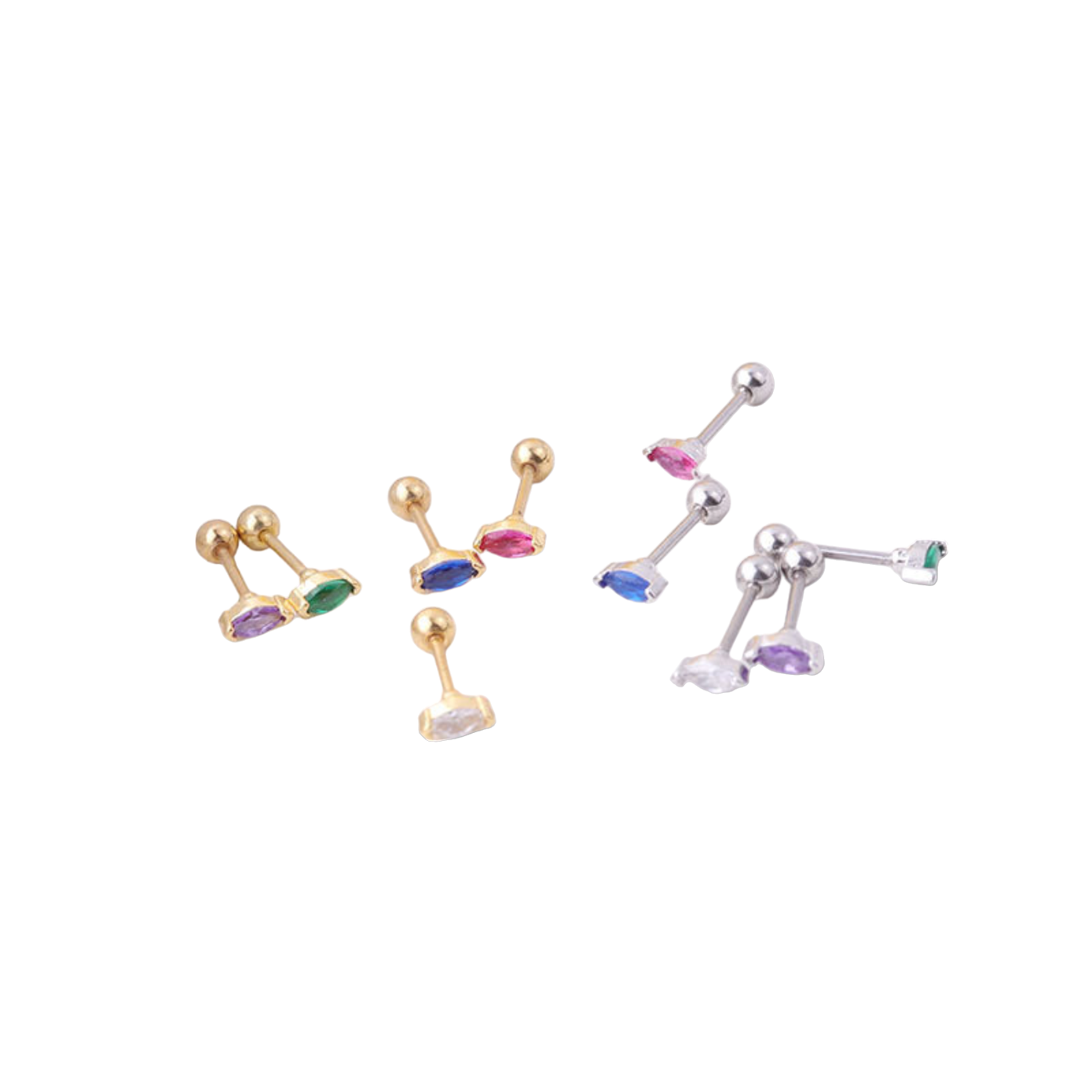 Archie's and Son Jewelry and Repairs Marquis Gemstone Sleeper Stud Earrings - 20g Threaded Ball