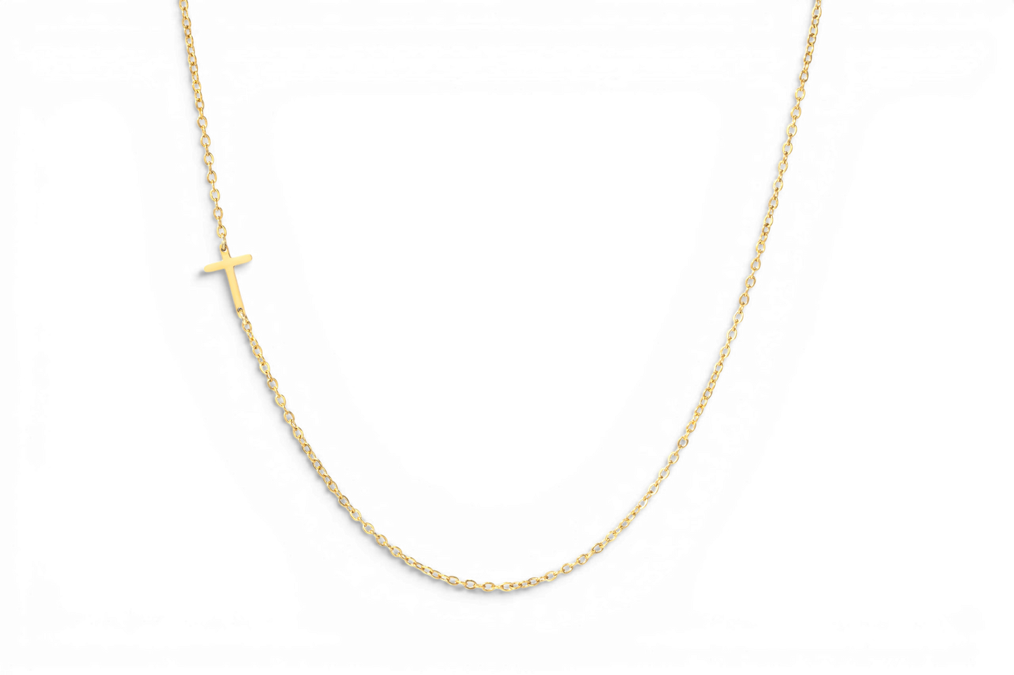 Archie's and Son Jewelry and Repairs dainty sideways cross necklace on thin cable chain