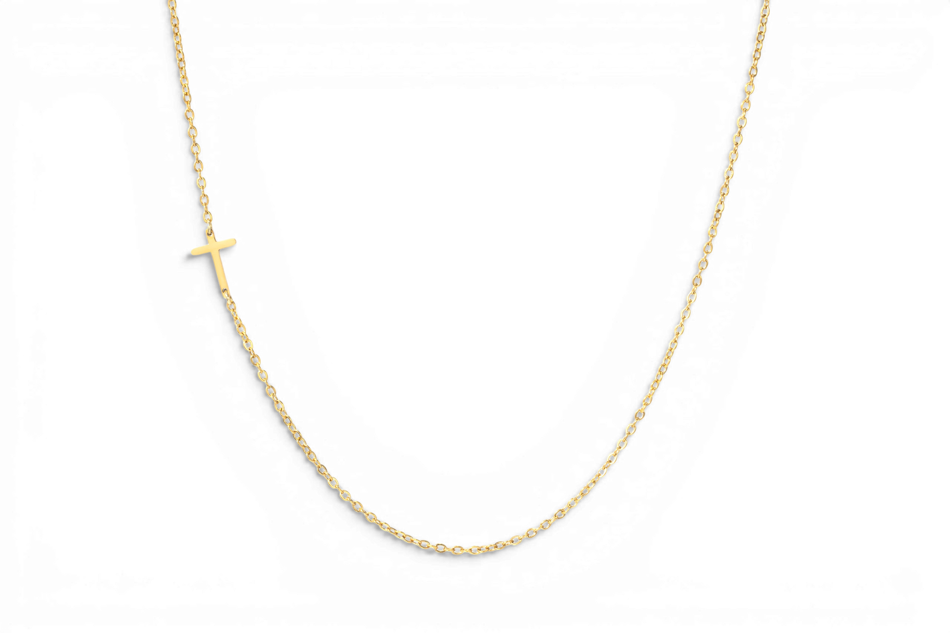 Archie's and Son Jewelry and Repairs dainty sideways cross necklace on thin cable chain
