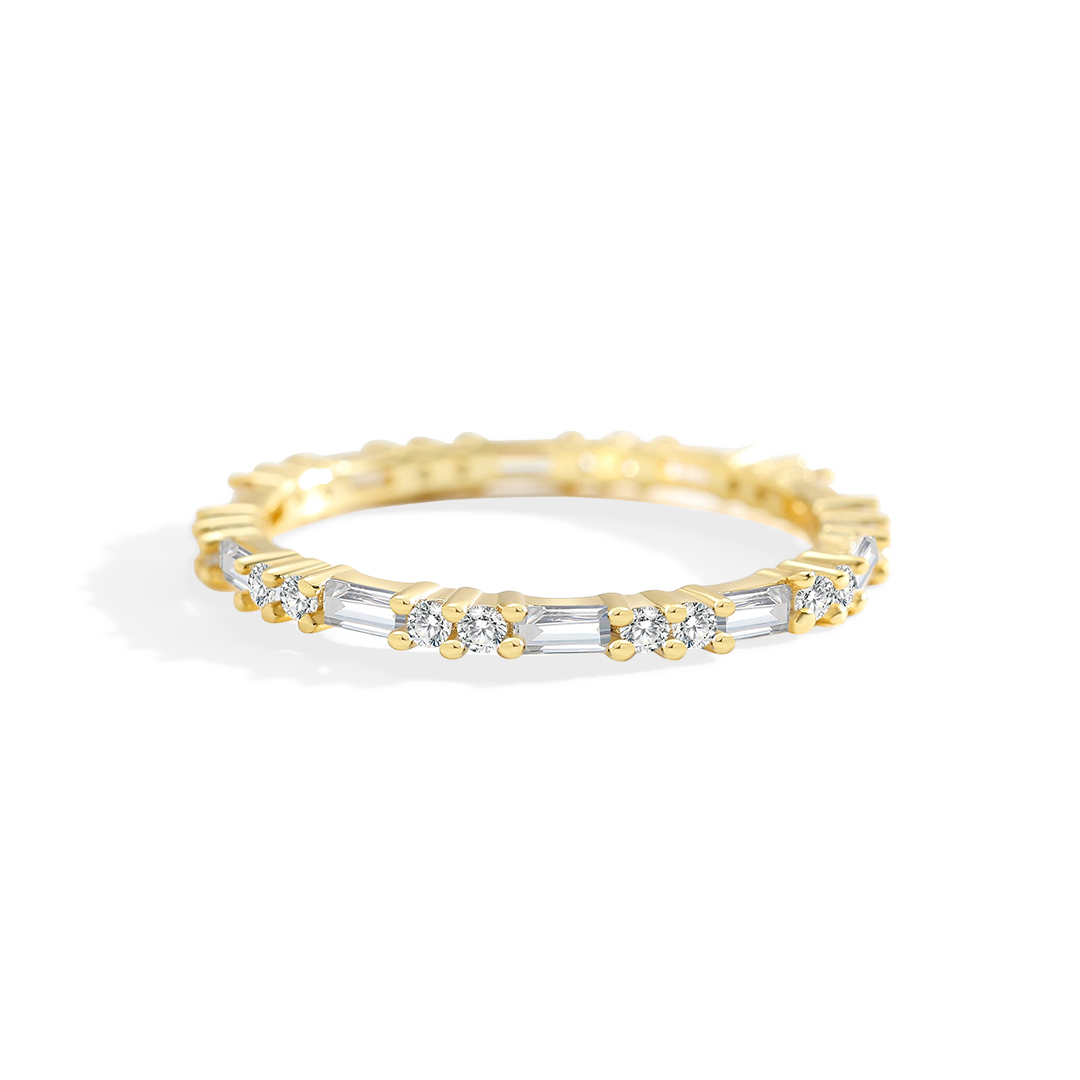 Archie's and Son Jewelry and Repairs white sapphire baguette stacking ring with delicate 1.5mm handcrafted band
