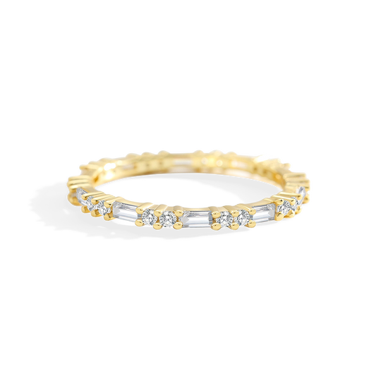 Archie's and Son Jewelry and Repairs white sapphire baguette stacking ring with delicate 1.5mm handcrafted band