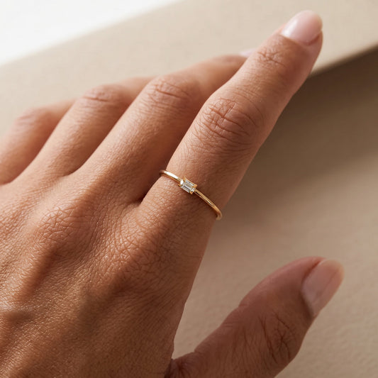 Dainty Baguette Birthstone Stacking Ring - Archie's and Son Jewelry and Repairs